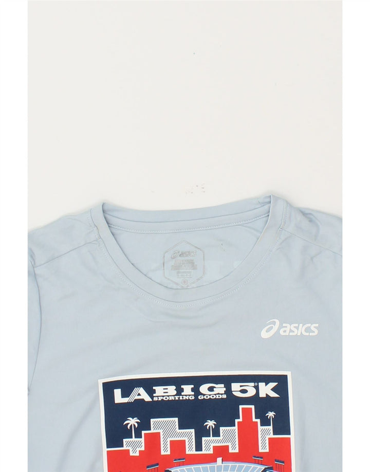 ASICS Womens Graphic T-Shirt Top UK 10 Small Blue Vintage Asics and Second-Hand Asics from Messina Hembry 