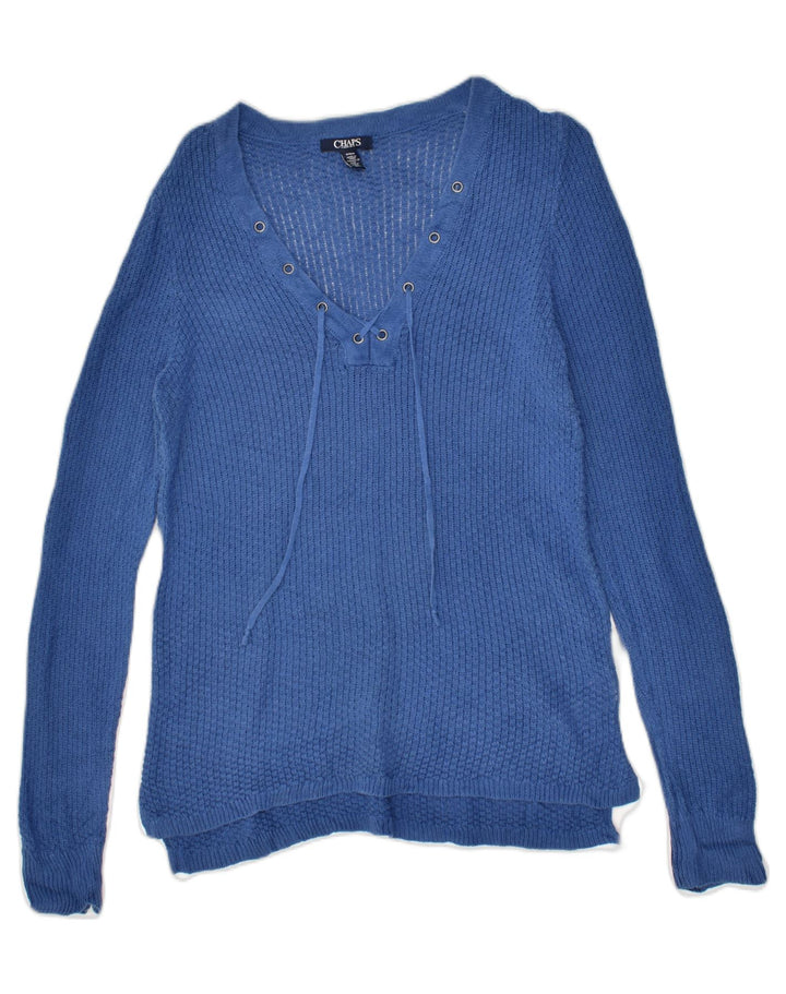 CHAPS Womens V-Neck Jumper Sweater UK 12 Medium Blue Linen | Vintage Chaps | Thrift | Second-Hand Chaps | Used Clothing | Messina Hembry 