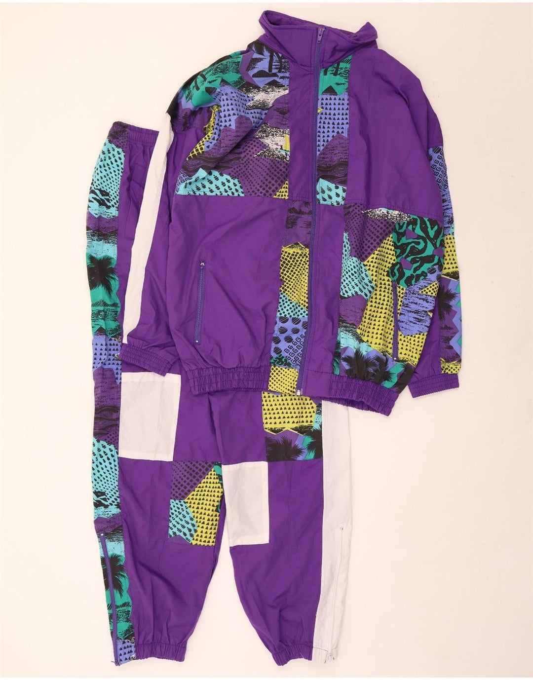 Vintage Dame Loose Fit Fuld træningsdragt UK 16 Large Purple Patchwork