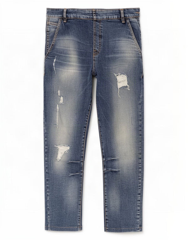 Zara Mens Crop Distressed Slim Jeans W32 L24 Blå