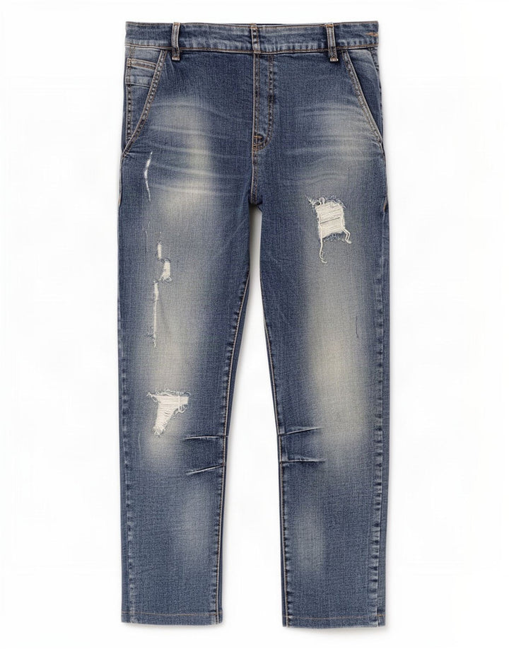 Zara Mens Crop Distressed Slim Jeans W32 L24 Blå