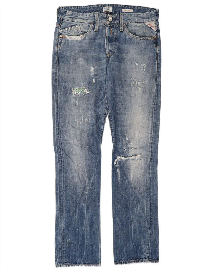 Replay Herre Waitom Distressed Straight Jeans W30 L32 Blå Bomuld