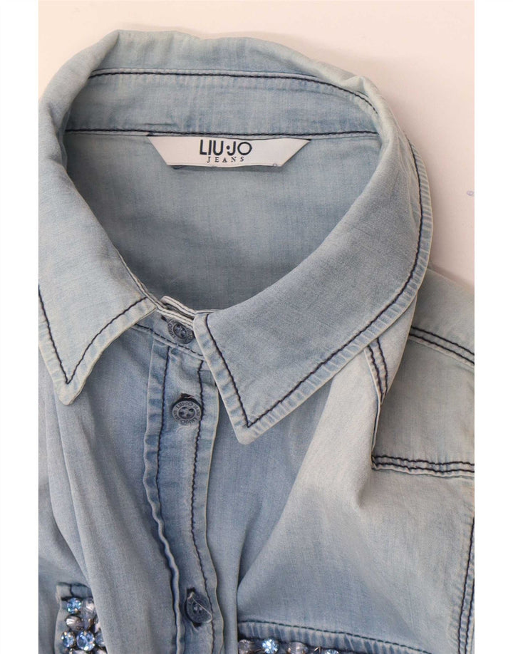 Liu Jo Dame Denim Shirt UK 12 Medium Blue