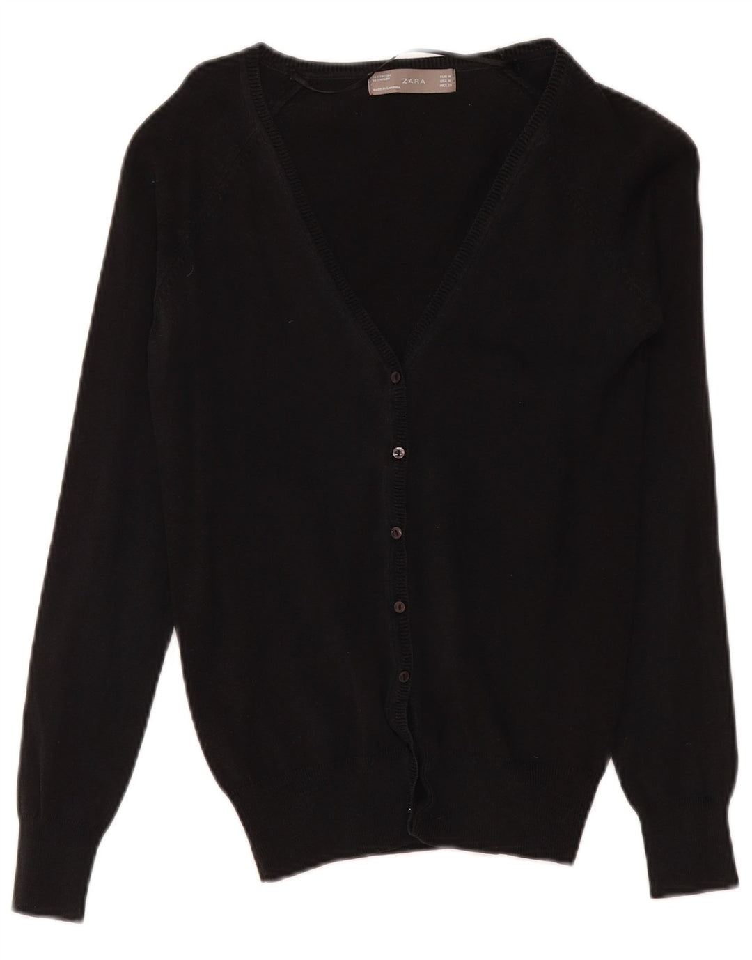 Zara Dame Cardigan Sweater UK 12 Medium Sort Bomuld
