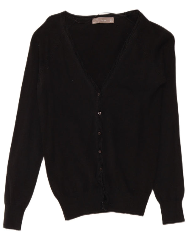 Zara Dame Cardigan Sweater UK 12 Medium Sort Bomuld