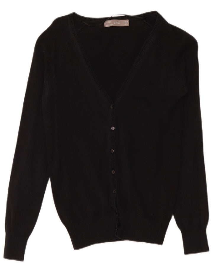 Zara Dame Cardigan Sweater UK 12 Medium Sort Bomuld