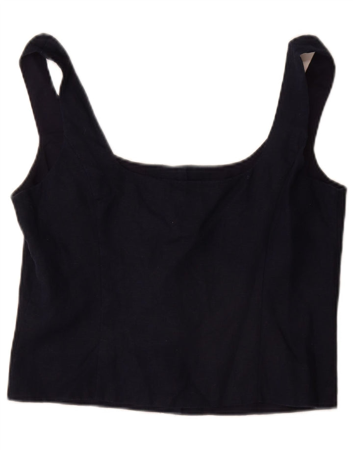 Boden Dame Crop Top UK 12 Medium Navy Blue Linen