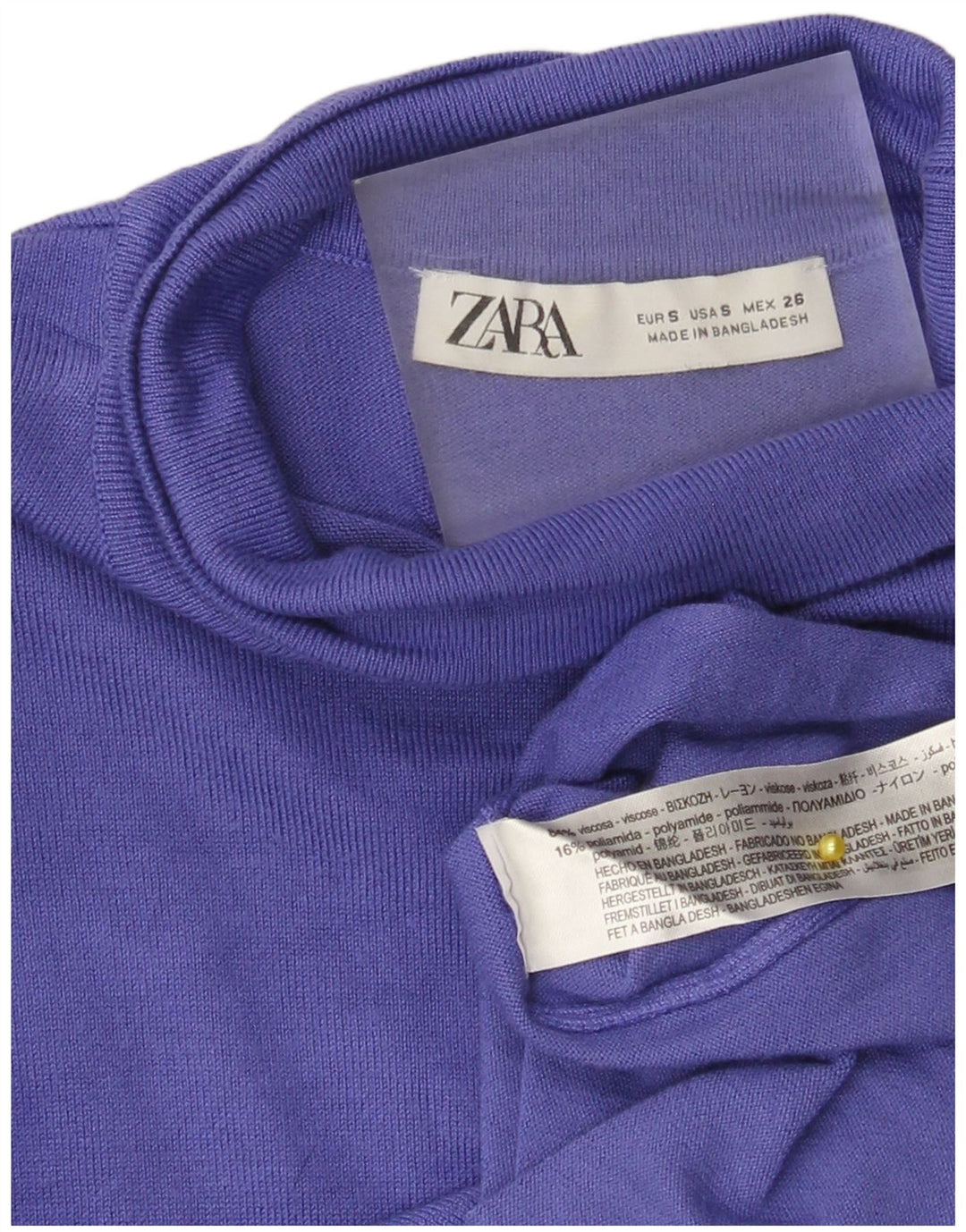 Zara Dame Top Langærmet UK 8 Lille Lilla Viscose