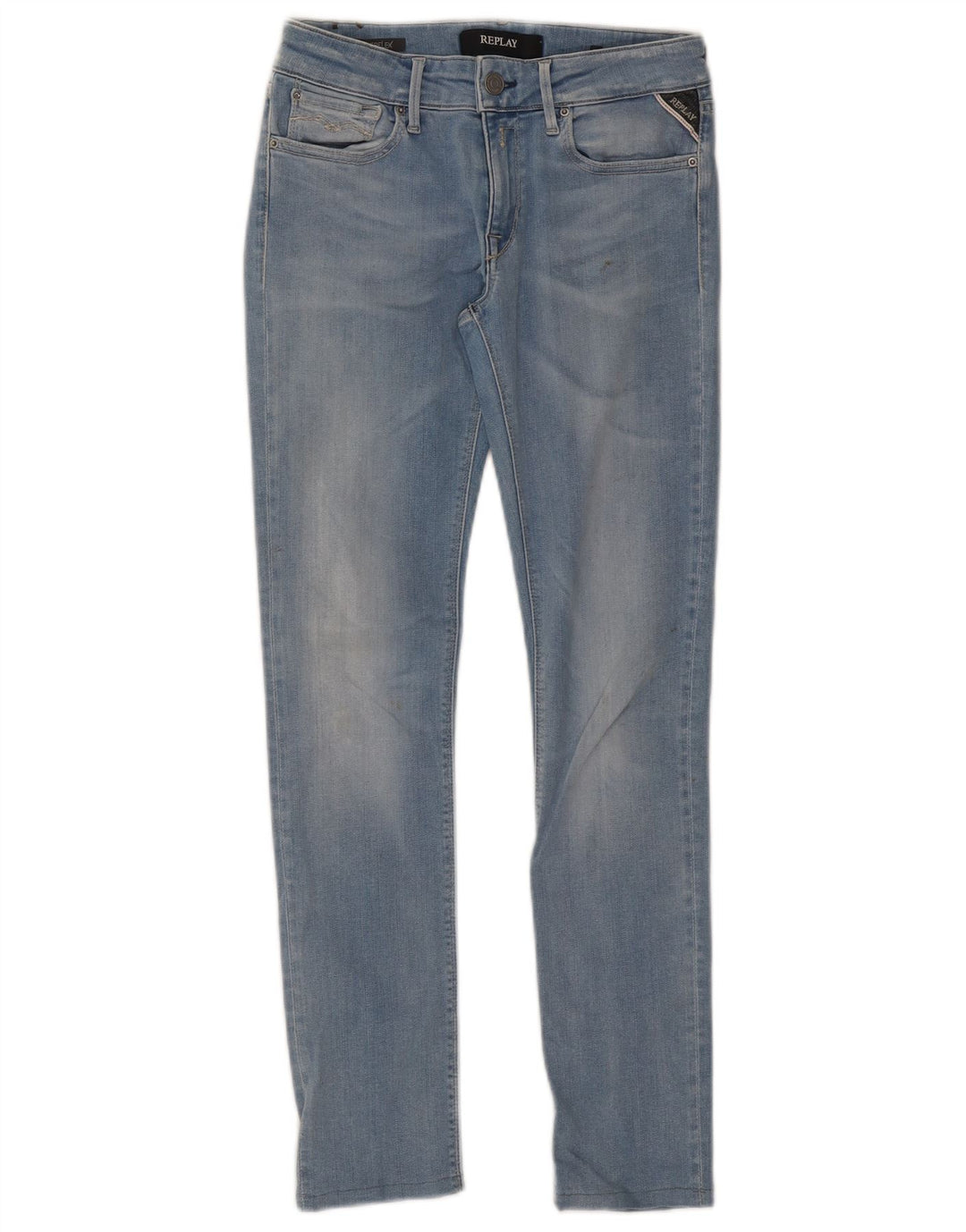 REPLAY Dame Slim Jeans W27 L27 Blå Bomuld