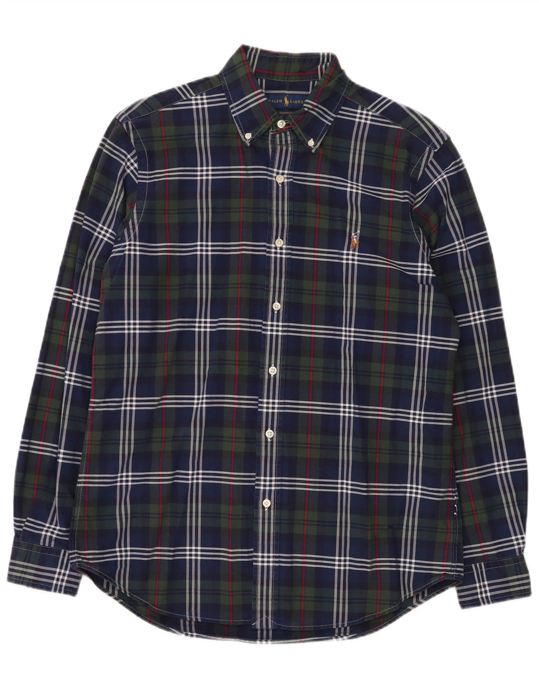 RALPH LAUREN Herre Classic Fit skjorte Medium Navyblå Plaid Bomuld