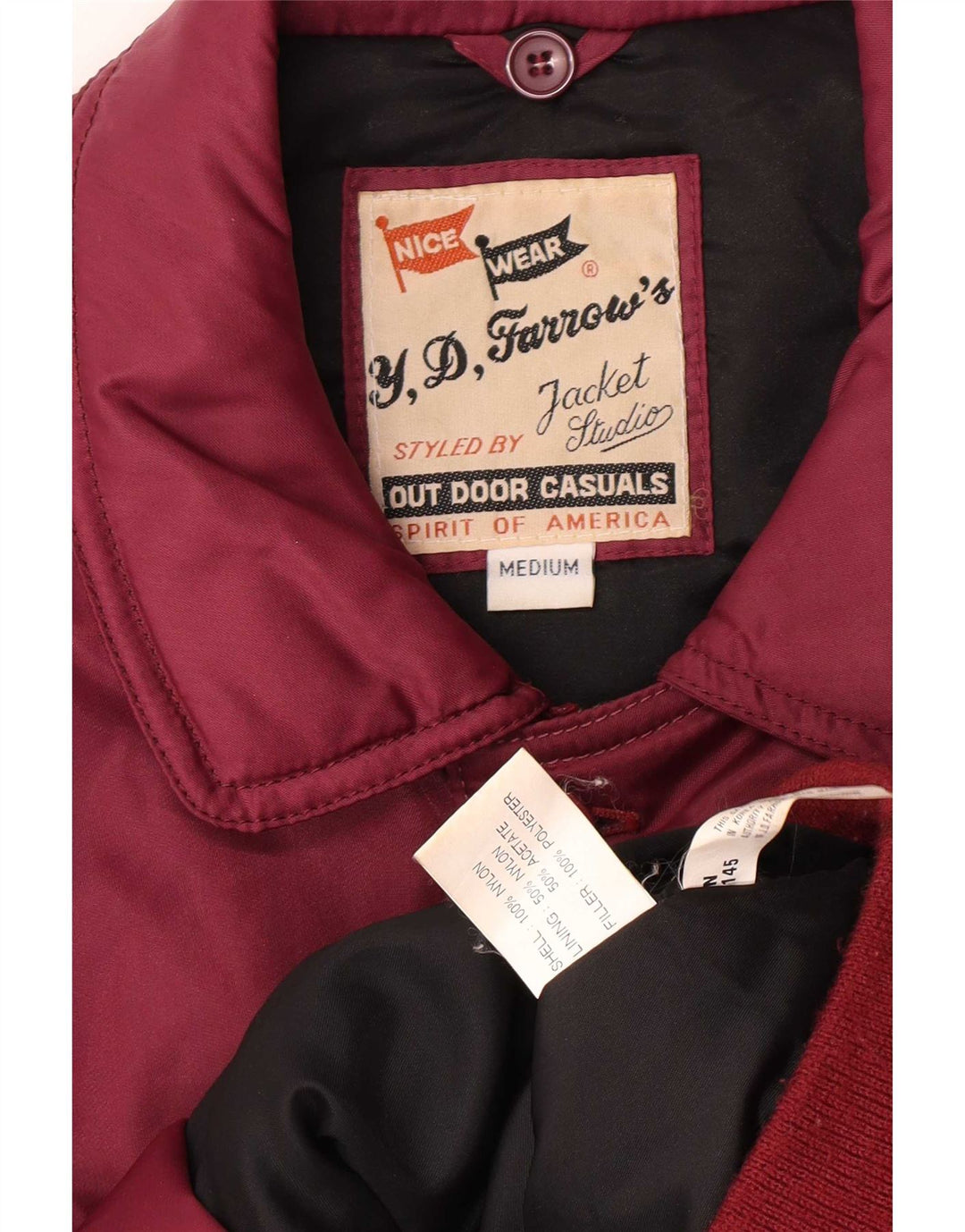 Vintage polstret bomberjakke til mænd UK 38 Medium Burgundy Nylon