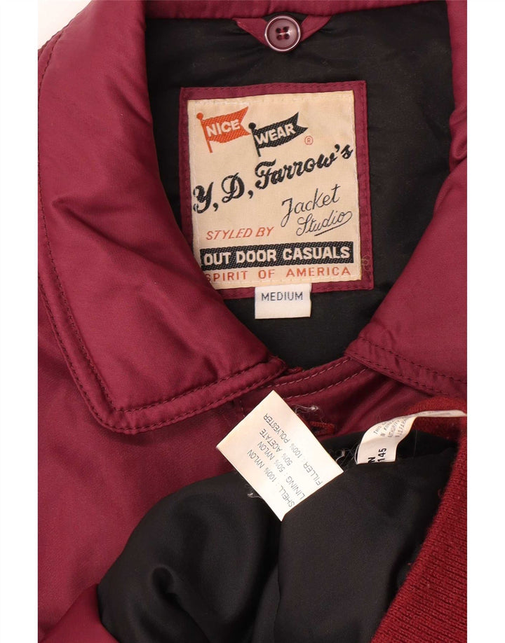 Vintage polstret bomberjakke til mænd UK 38 Medium Burgundy Nylon