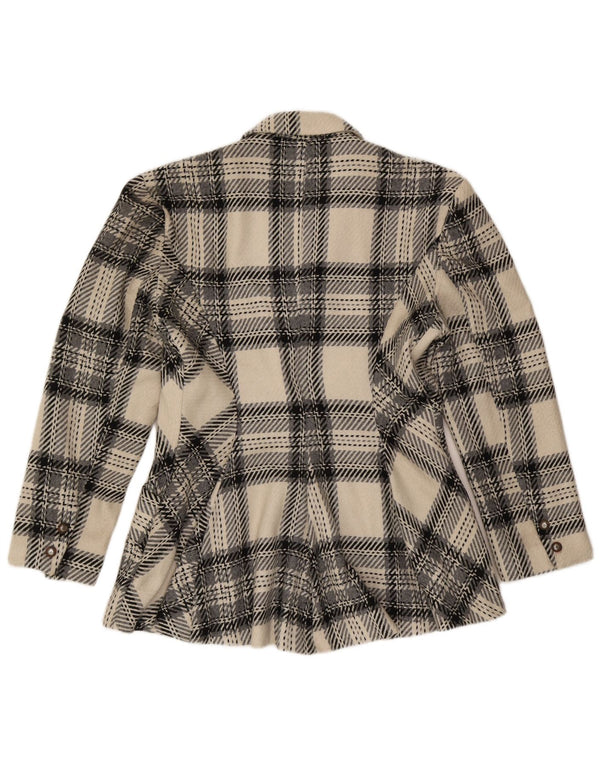 Vintage dame 2-knaps blazerjakke UK 12 Medium Off White Plaid Uld