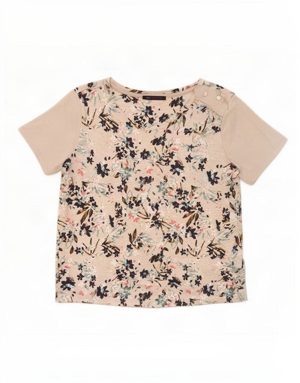 Marks & Spencer T-shirt top til kvinder UK 14 Large Beige Floral Viscose