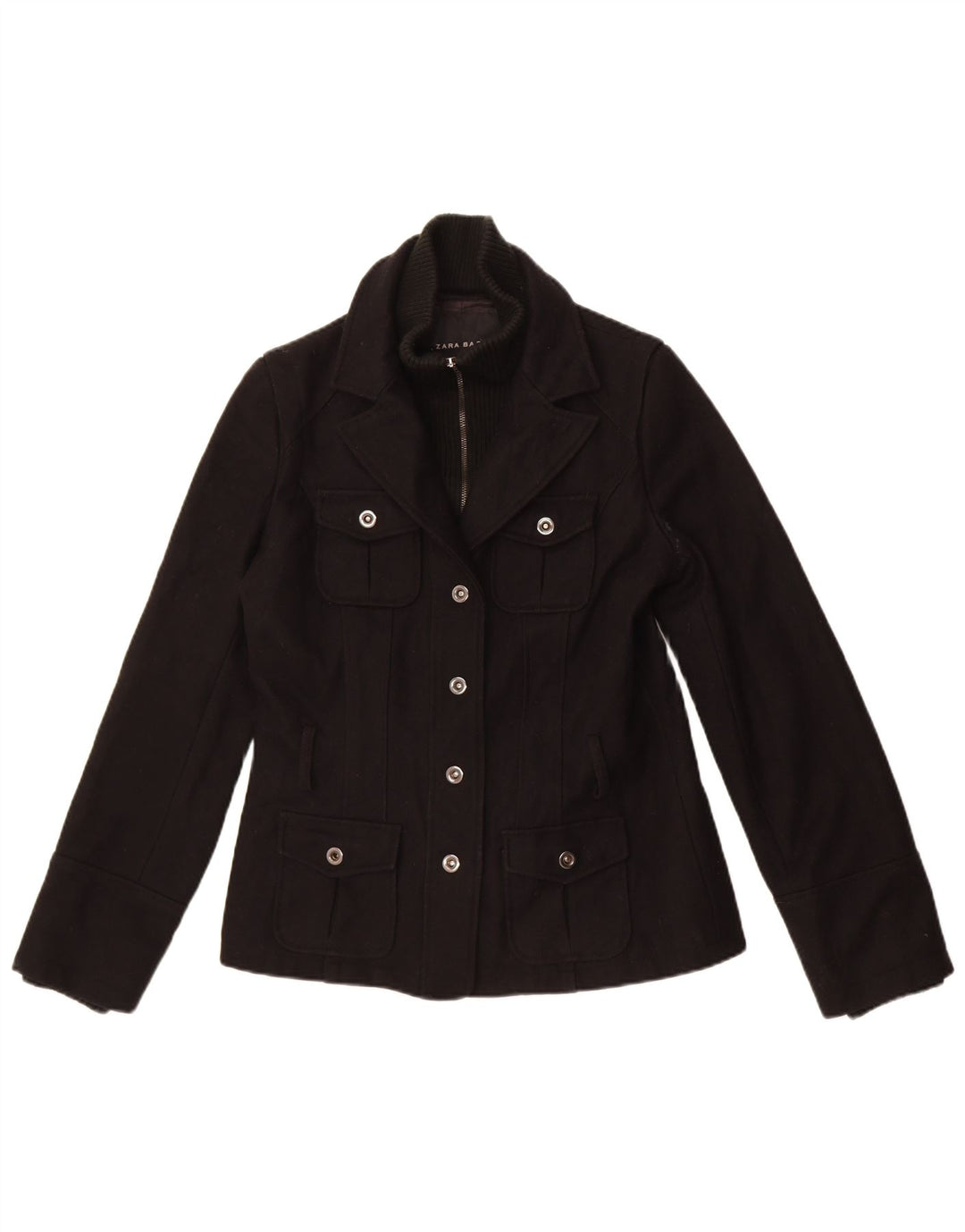 Zara Dame 4 Button Blazer Jacket UK 14 2Medium Sort Polyester