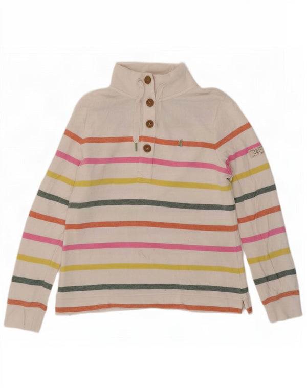 Joules Dame Button Neck Sweatshirt Jumper UK 10 Small White Striped