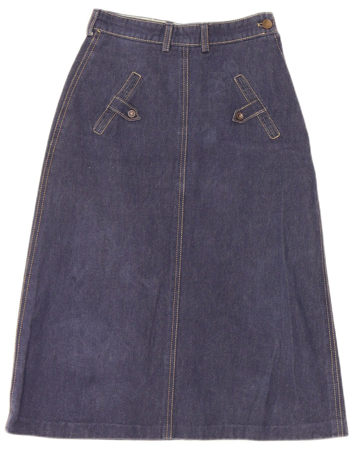 VINTAGE grafisk denimnederdel til kvinder W22 2XS Blå