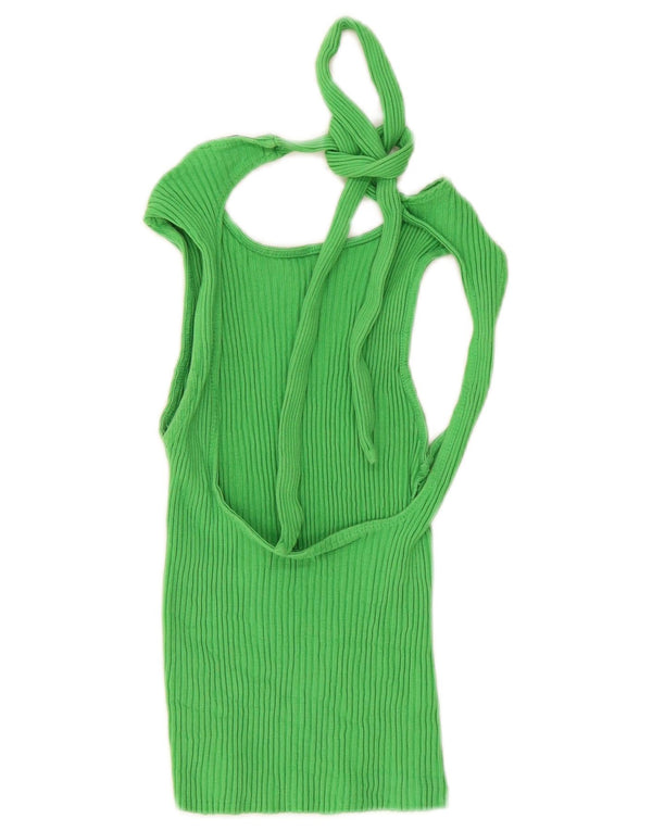 Zara Womens Cut Out Crop Top UK 12 Medium Green Cotton