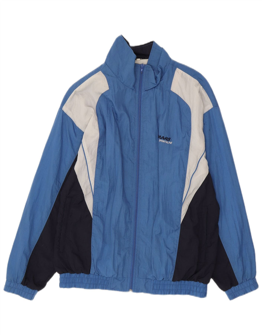 VINTAGE Mens Tracksuit Top Jacket UK 38 Medium Blue Colourblock Polyamide