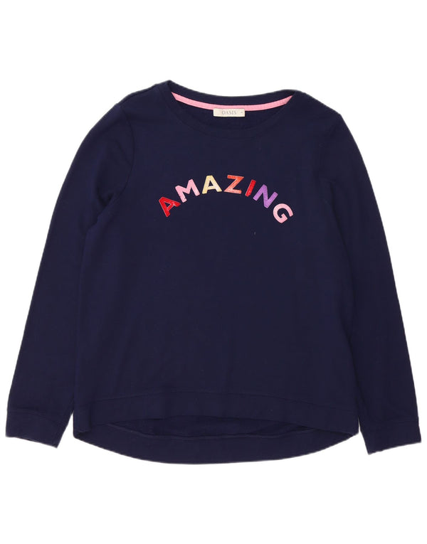 Oasis Dame Grafisk Sweatshirt Jumper UK 14 Medium Navy Blue Viscose