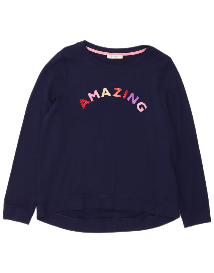 Oasis Dame Grafisk Sweatshirt Jumper UK 14 Medium Navy Blue Viscose