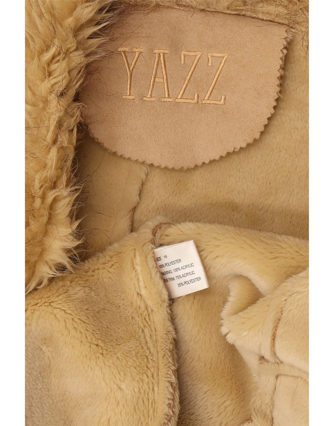 Vintage Dame Open Sherpa Jacket UK 14 Large Beige Polyester
