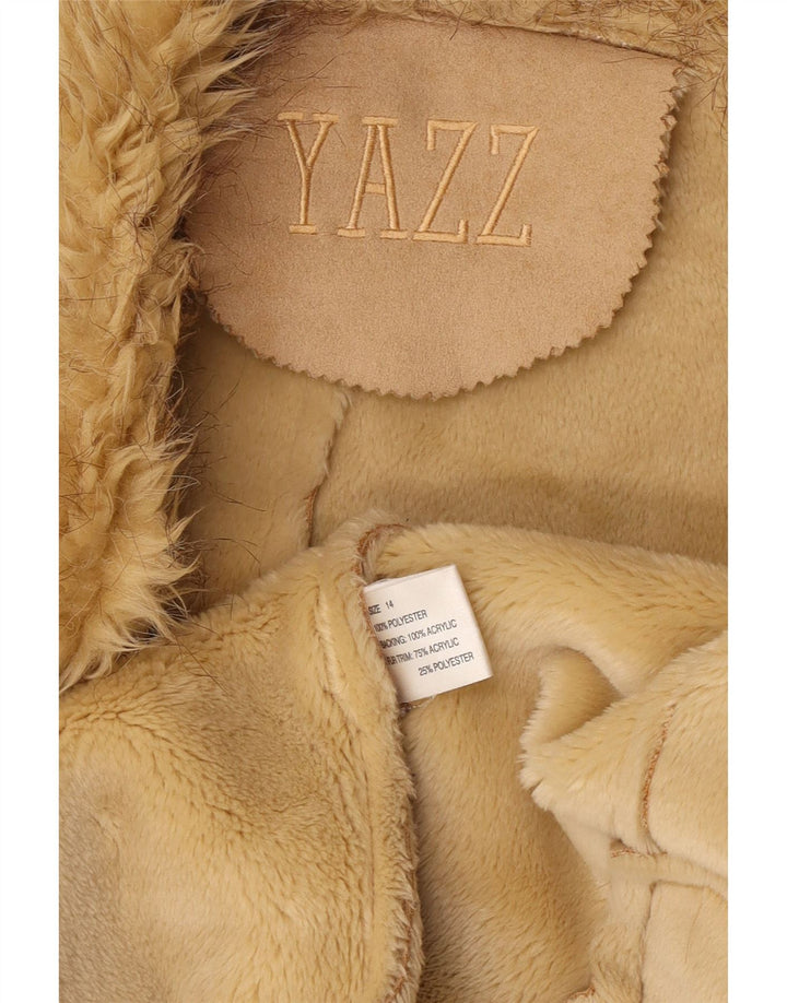Vintage Dame Open Sherpa Jacket UK 14 Large Beige Polyester