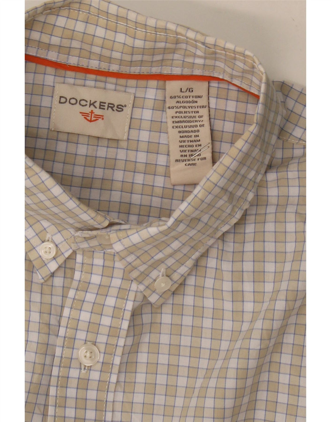 DOCKERS Mens Shirt Large Beige Check Cotton Vintage Dockers and Second-Hand Dockers from Messina Hembry 