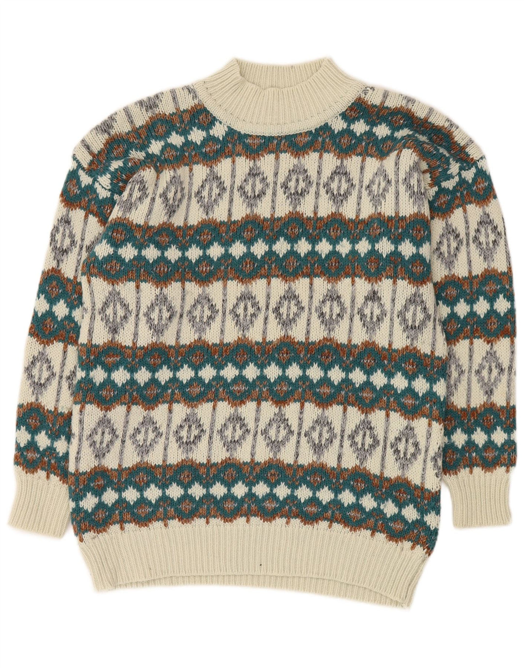 VINTAGE Herre Turtle Neck sweater Medium White Fair Isle