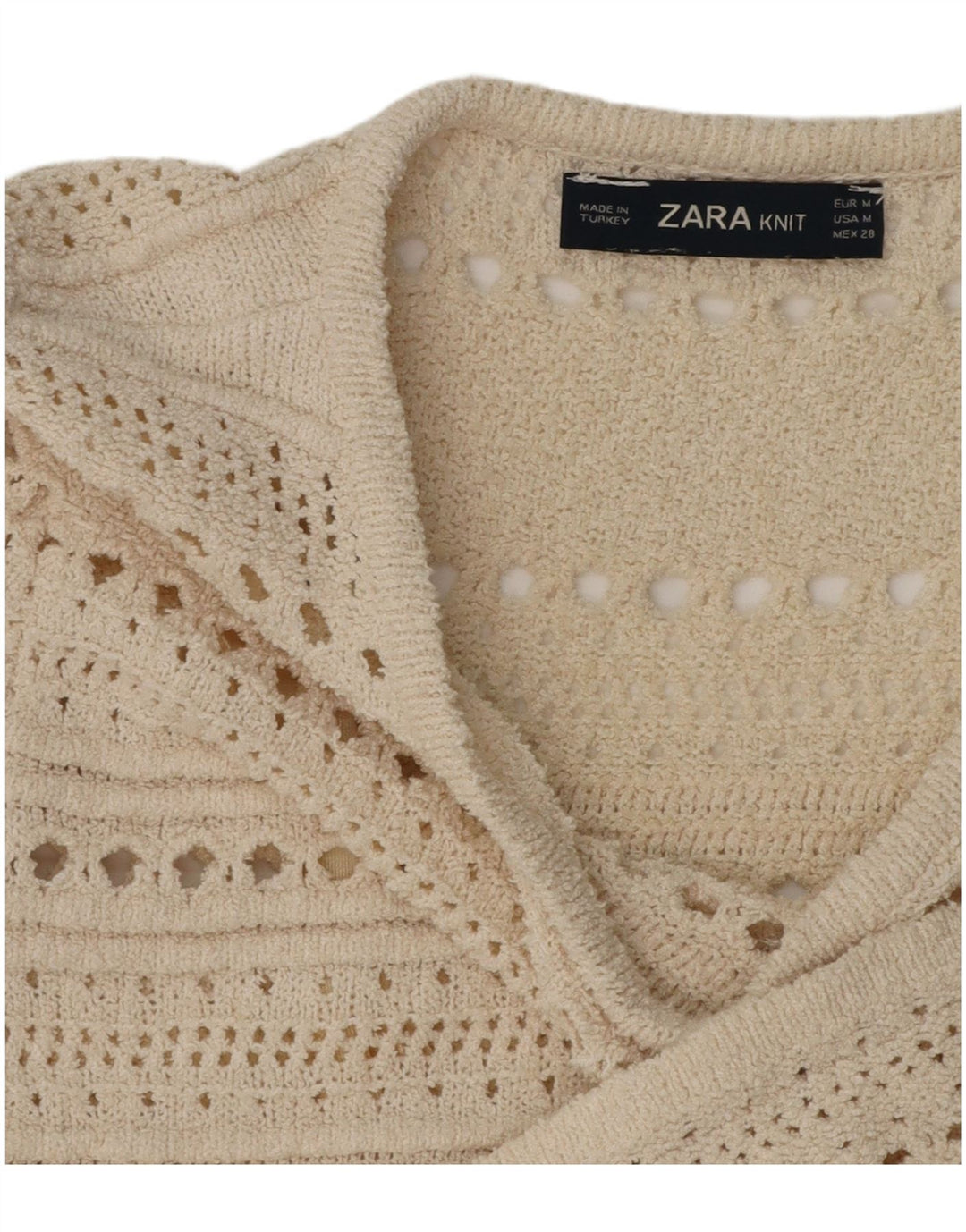 Zara Dame Se Through Kortærmede Jumper Dress UK 12 Medium Off White