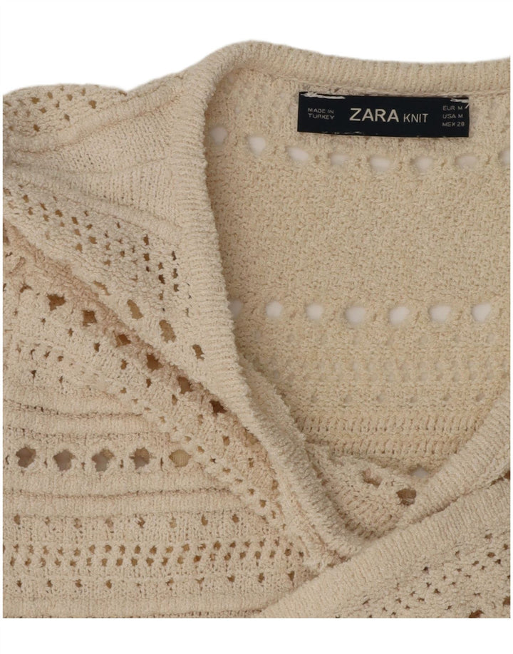 Zara Dame Se Through Kortærmede Jumper Dress UK 12 Medium Off White