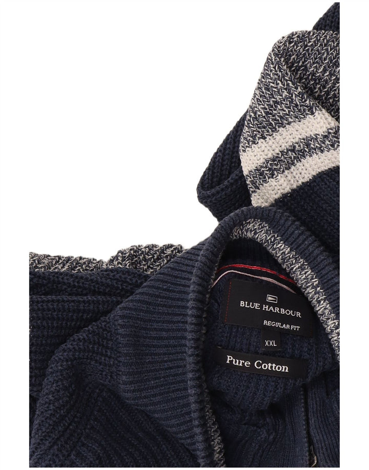 Marks & Spencer Herre Button Neck Jumper Sweater 2XL Navy Blue Colourblock