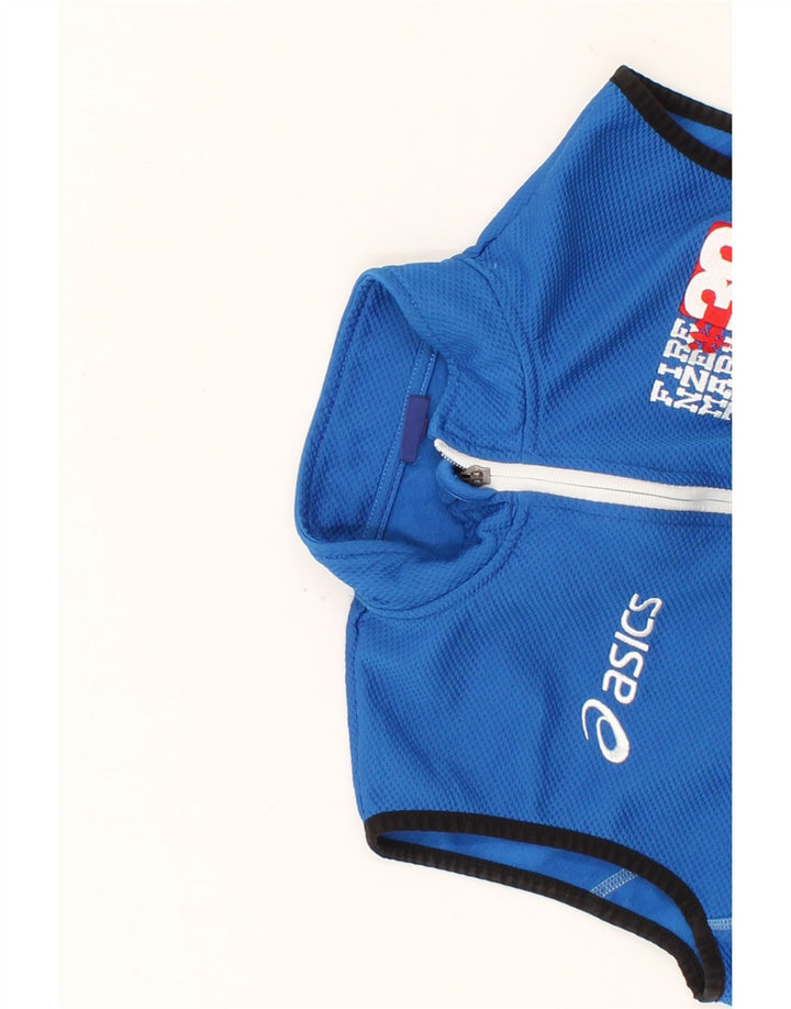 ASICS Womens Graphic Sleeveless Tracksuit Top Jacket UK 14 Medium Blue Vintage Asics and Second-Hand Asics from Messina Hembry 