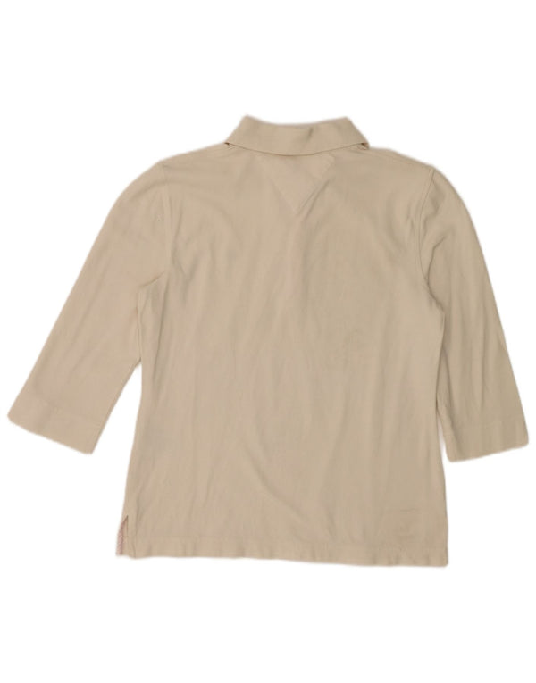 Tommy Hilfiger dame poloshirt med 3/4 ærmer UK 10 Lille råhvid bomuld