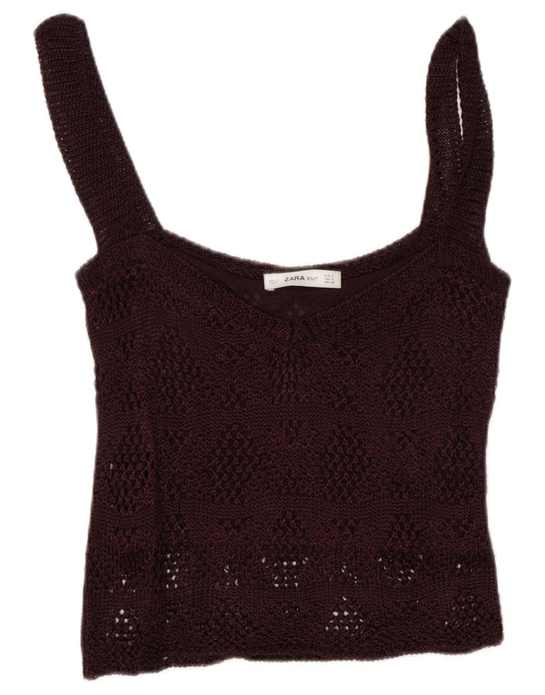 Zara Womens Crop Knit Vest Top UK 8 Small Burgundy