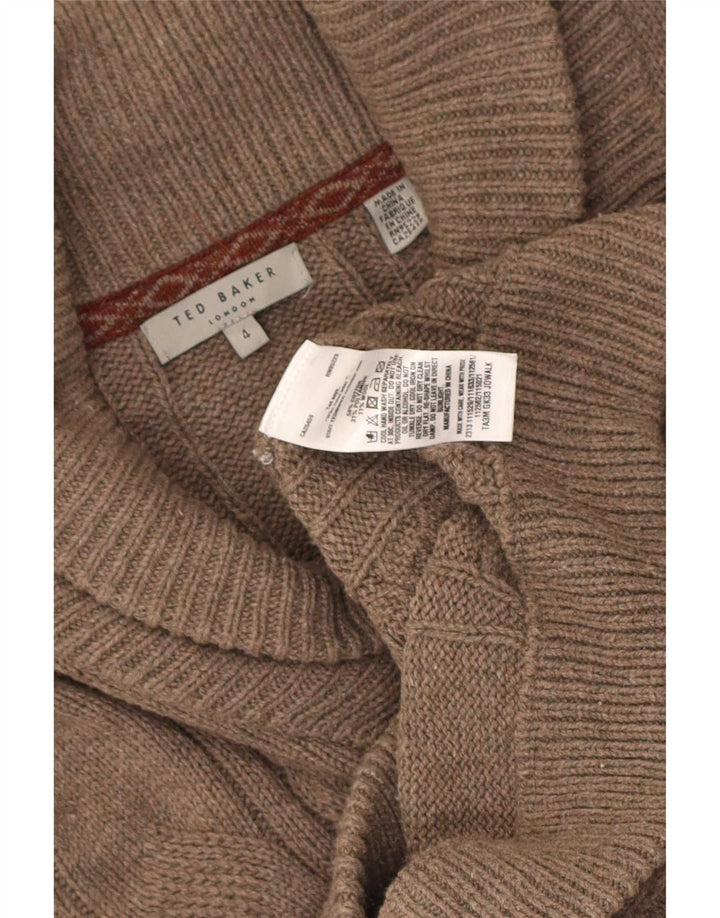 Ted Baker Herre Cardigan Sweater Størrelse 4 Stor Brun Bomuld