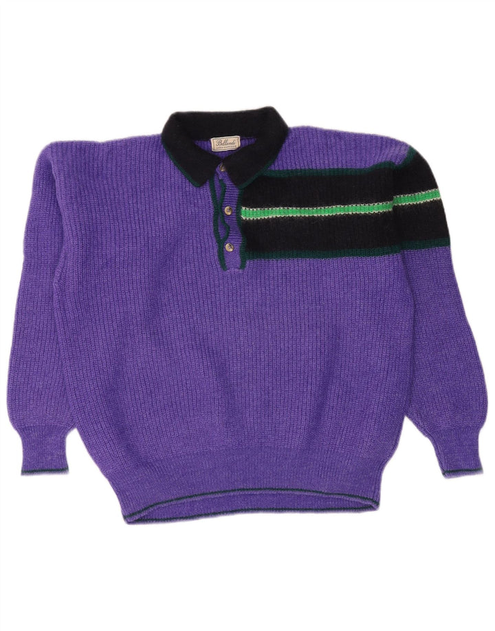 VINTAGE Herre polo-hals sweater Stor lilla farveblok