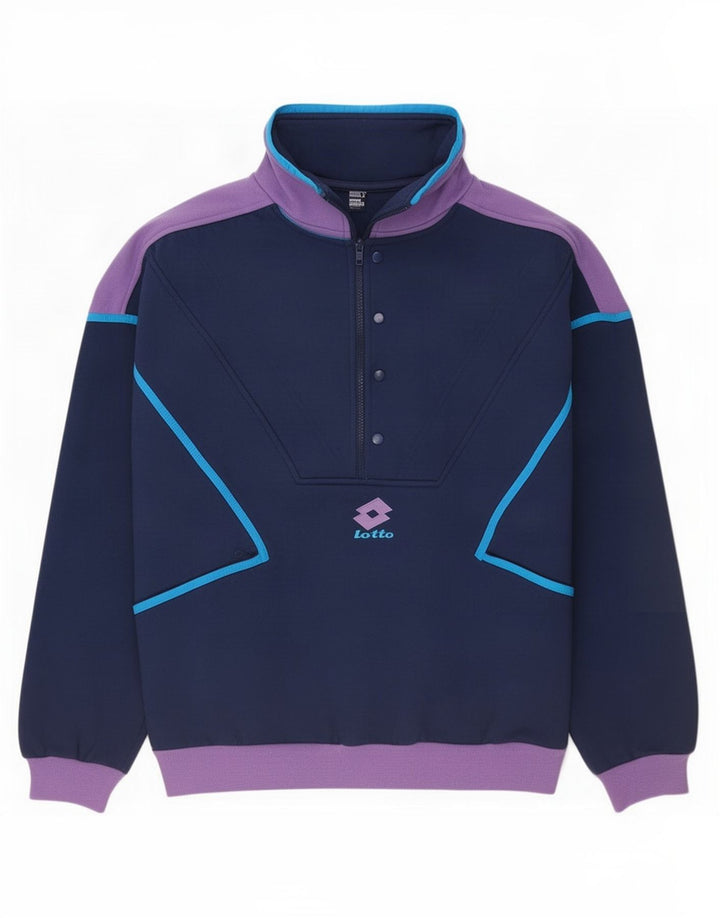 Lotto Herre Zip Neck Sweatshirt Jumper Large Navy Blue Colourblock Polyester