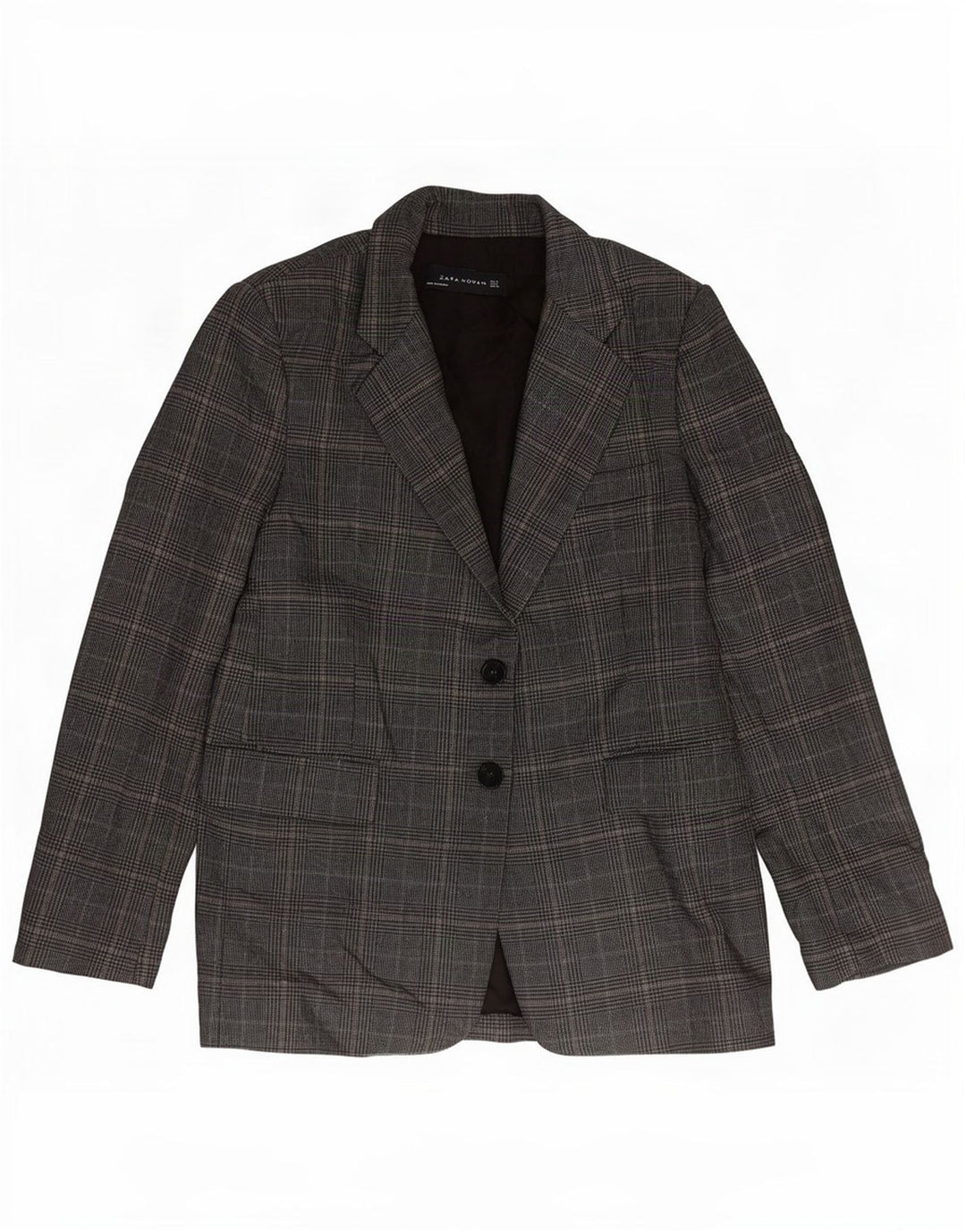 Zara Dame 2 Button Blazer Jacket UK 10 Small Grå Houndstooth Polyester
