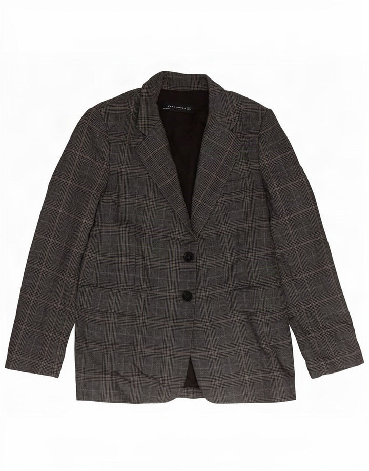 Zara Dame 2 Button Blazer Jacket UK 10 Small Grå Houndstooth Polyester
