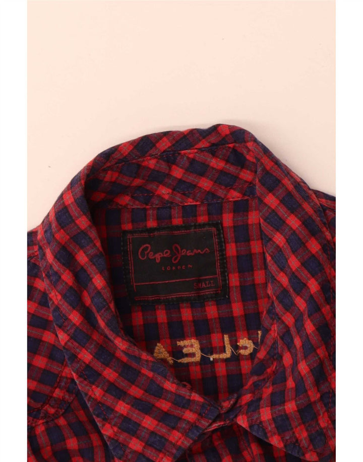 PEPE Jeans Herre grafisk flannel skjorte lille rød Gingham bomuld
