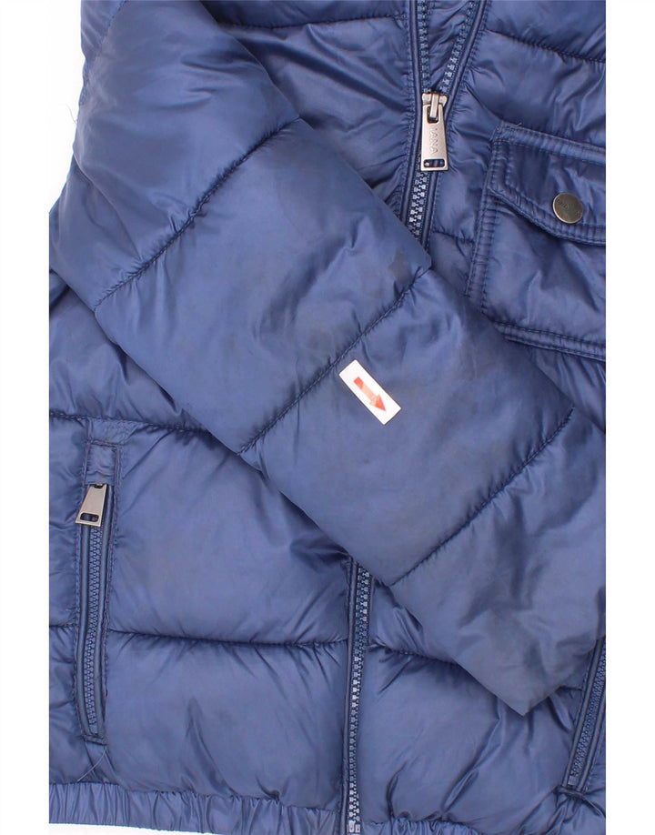 Vintage polstret jakke med hætte til drenge 5-6 år marineblå polyester