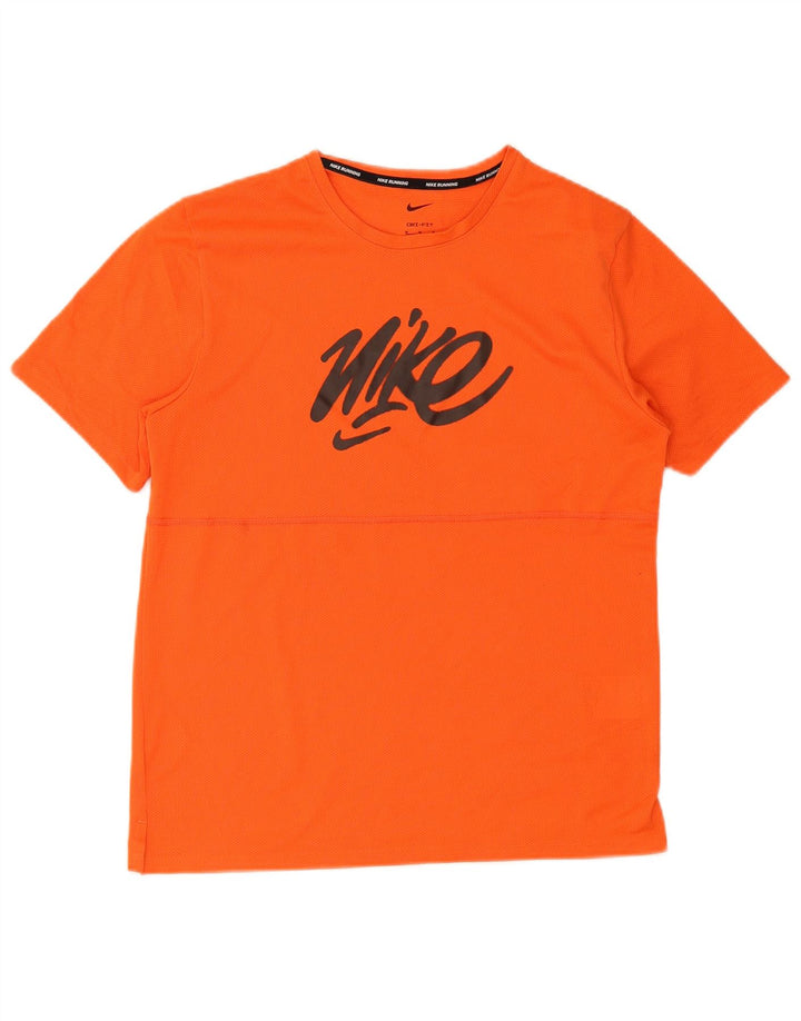 Nike Herre Dri Fit Grafisk T-shirt Top Medium Orange Polyester