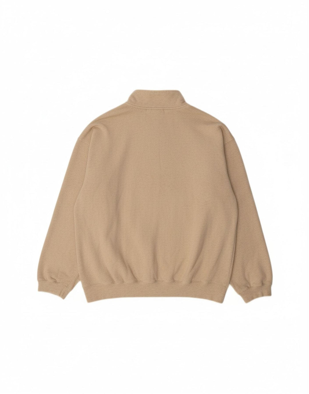 VINTAGE Mens Graphic Zip Neck Sweatshirt Jumper Large Beige Cotton