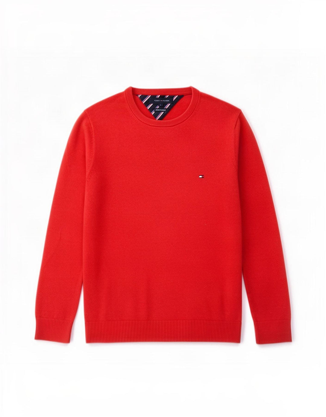 Tommy Hilfiger Herre sweater med rund hals, lille rød bomuld