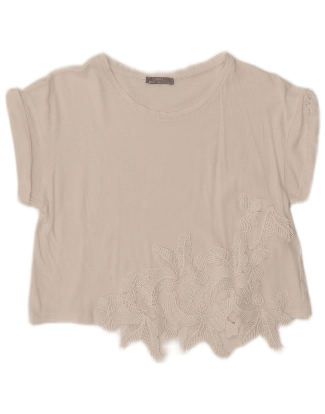 Zara Womens Crop Bluse Top UK 12 Medium White Floral