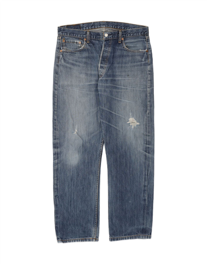 Levi's Herre 501 Distressed Straight Jeans W36 L30 Blue Cotton