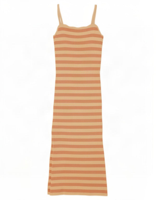 Zara Dame Slip Dress UK 10 Small Pink Stribet Nylon