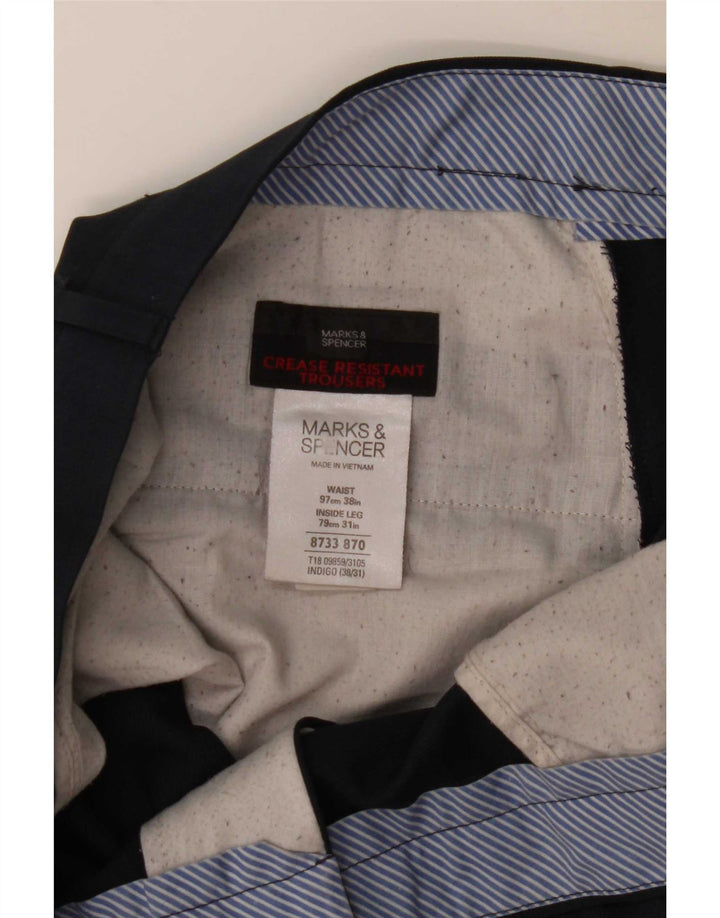 Marks & Spencer Straight Suit Bukser til mænd W38 L31 Marineblå polyester