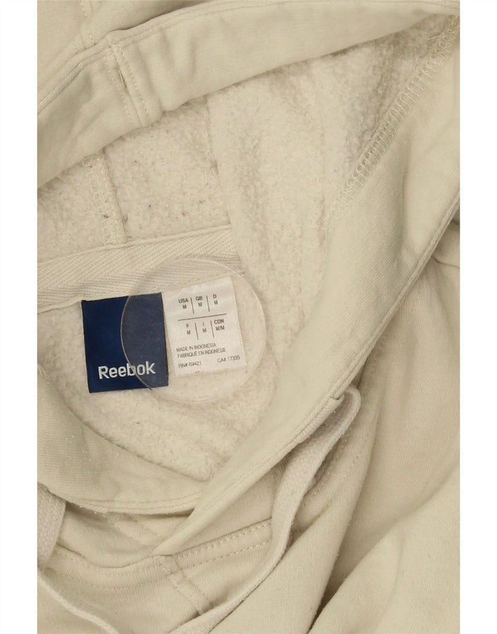 REEBOK Mens Graphic Hoodie Jumper Medium Off White Cotton Vintage Reebok and Second-Hand Reebok from Messina Hembry 